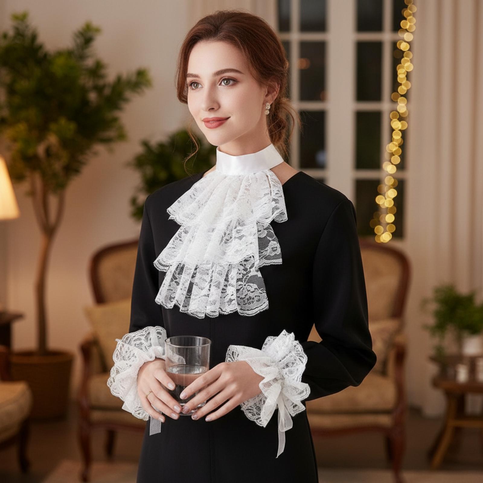 Women Lace Collar Gloves with  - Lace Dress ulasan dan harga