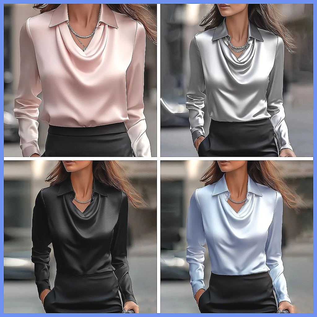 Vintage Satin Blouse Women Lon - Silk Blouse ulasan dan harga