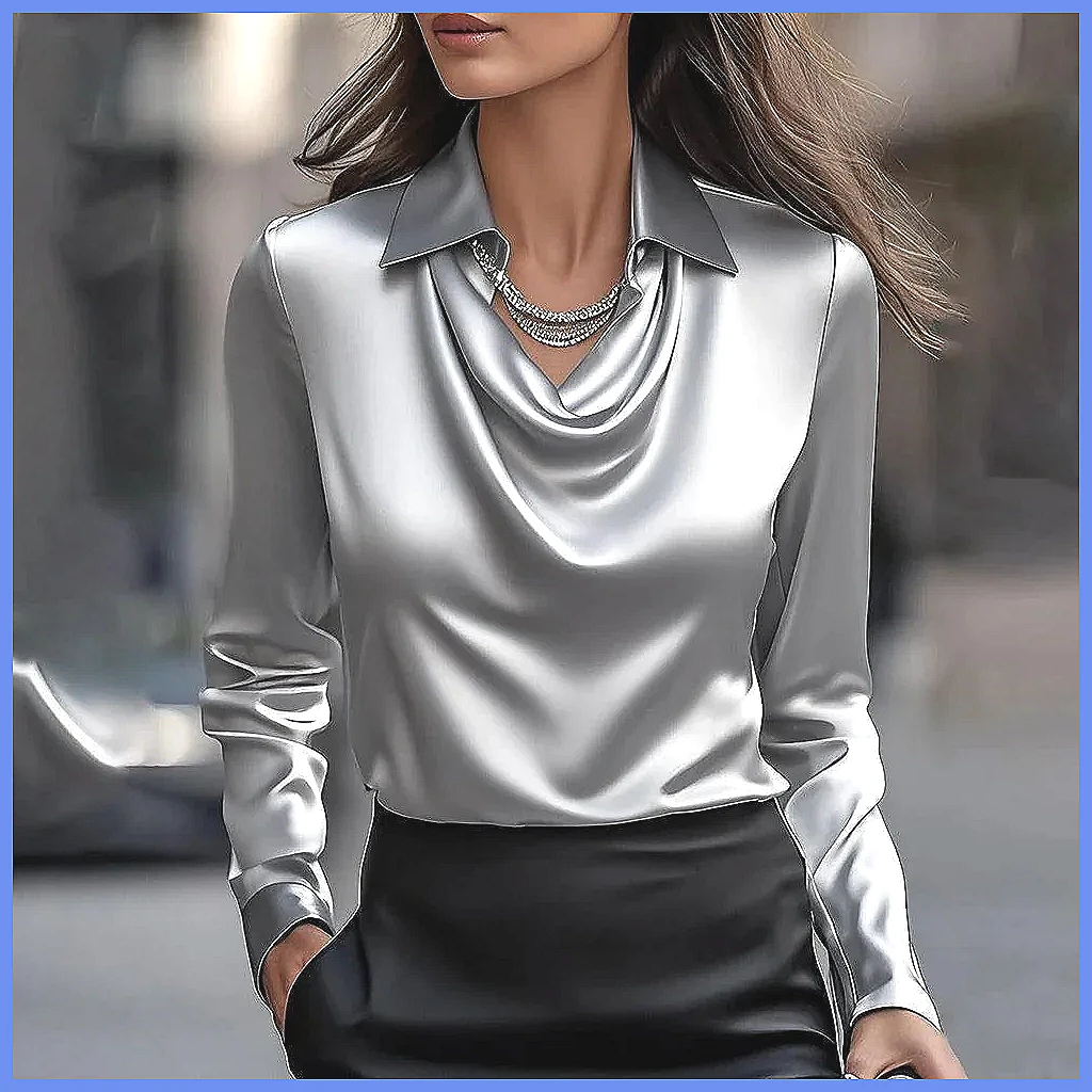Vintage Satin Blouse Women Lon - Silk Blouse ulasan dan harga