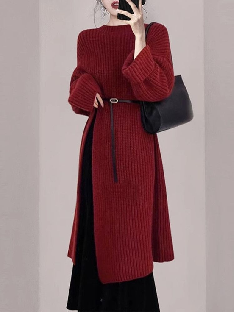 Women Elegant Red Knit Dress A - Women'S Red Formal Wear ulasan dan harga