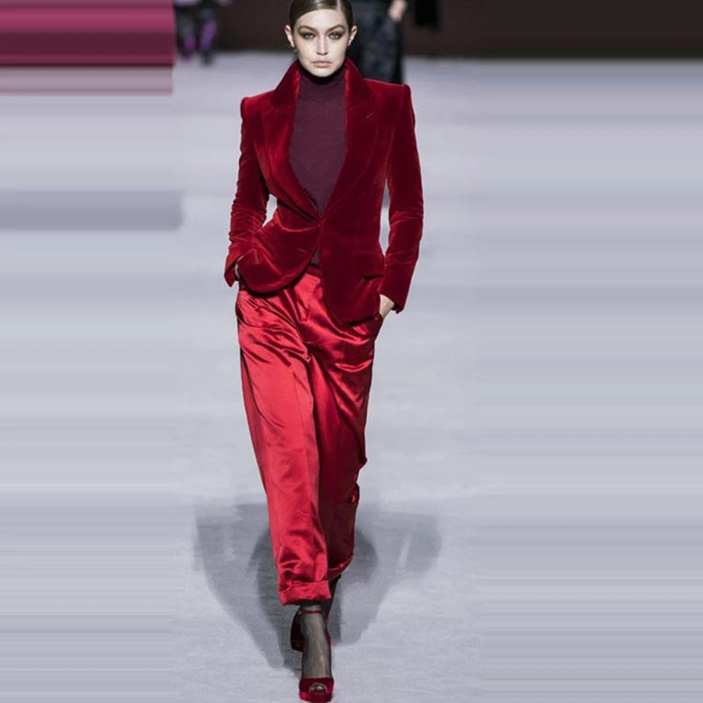 Women Pant Suits Wine Red Velv - Women'S Red Formal Wear ulasan dan harga
