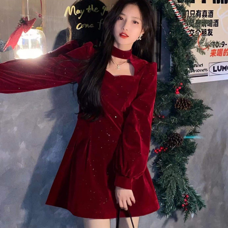 Fine Sparkling Velvet Dress Wo - Women'S Red Formal Wear ulasan dan harga